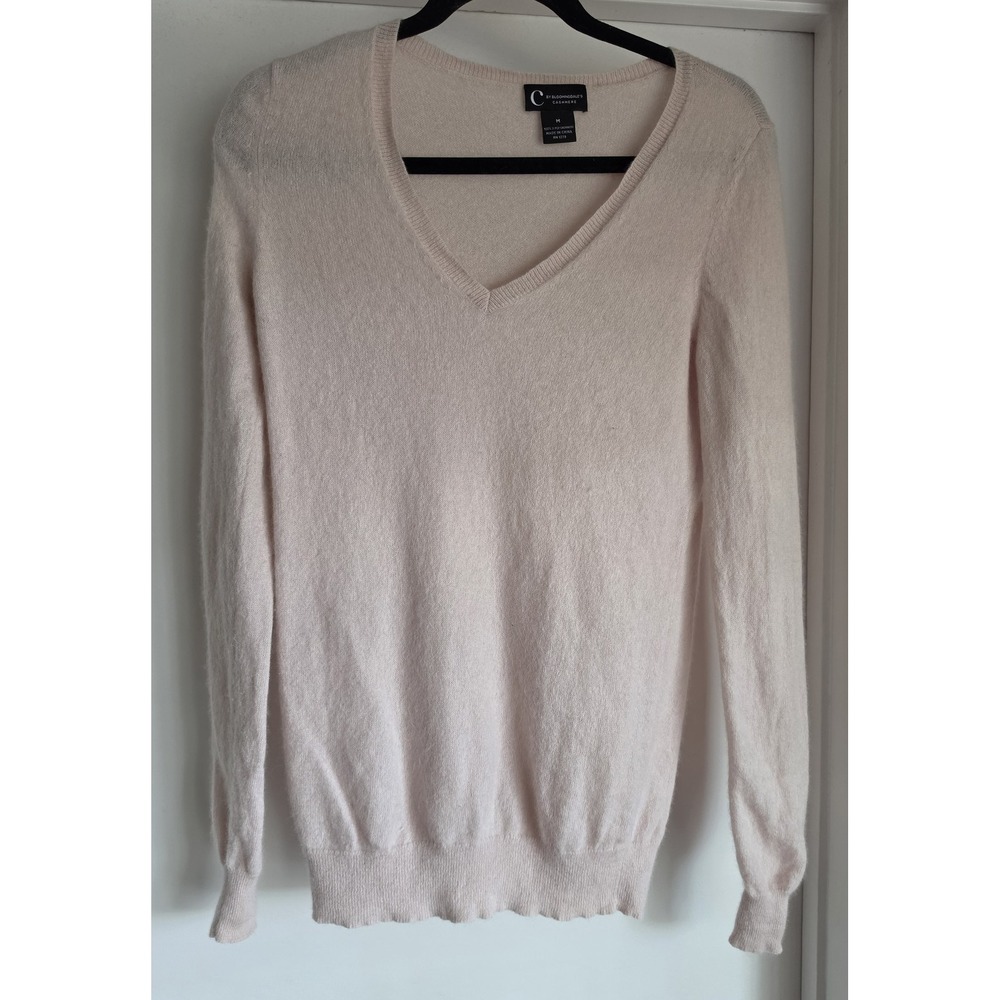 C by Bloomingdale's Cashmere Sweater Set M Pink V-Neck Long Sleeve Classic